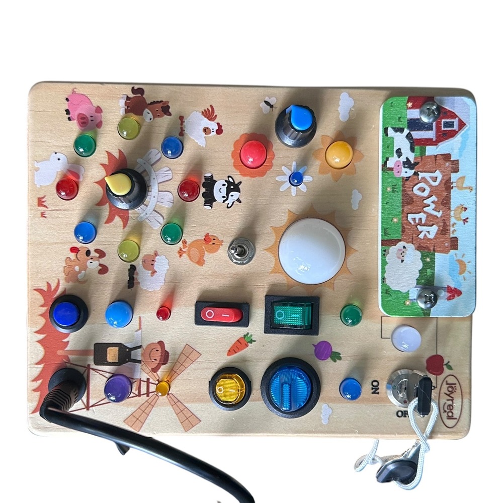 Joyreal‎ Wooden Montessori Busy Board Toddler OS Tan Excellent Farm LED Switches